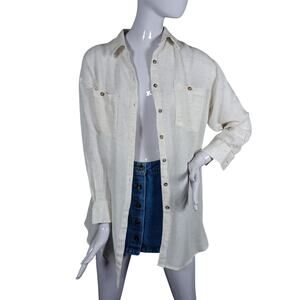 Blue Island Button Down Blouse Beige Size XS Oversized Long Sleeve Collared